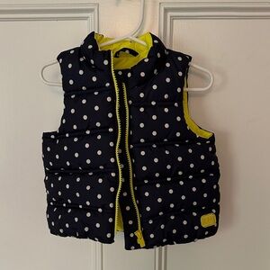 GAP Navy and White Polka Dot Vest with Neon Yellow Accents and Lining